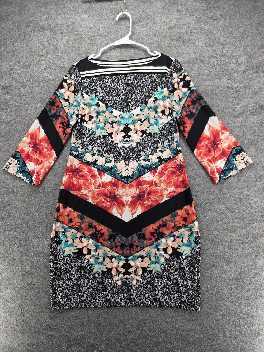 Cato Dress Womens Medium Multicolor Floral 3/4 Sleeve Stretch Boho Tunic Casual